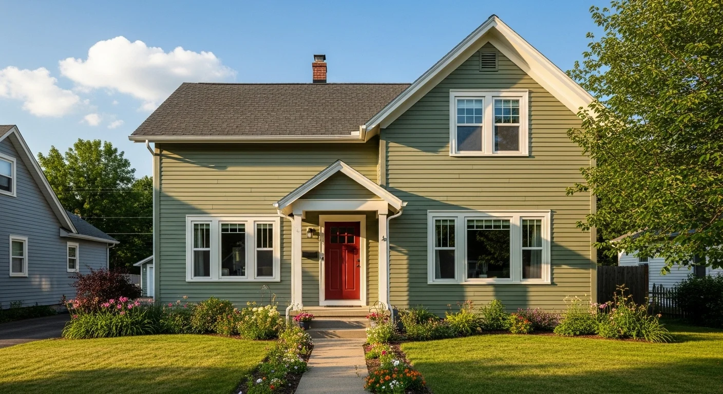 Home exterior with new siding, windows, and a covered front entry