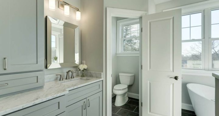 modern-style bathroom in gray and white paint